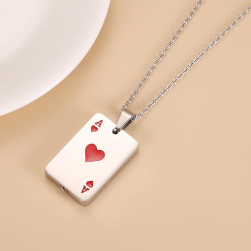 Ace of Spades Urn Necklace For Ashes For Men Women Good Luck Poker Card Cremation Jewelry Stainless Steel Keepsake Memorial Pendant Red