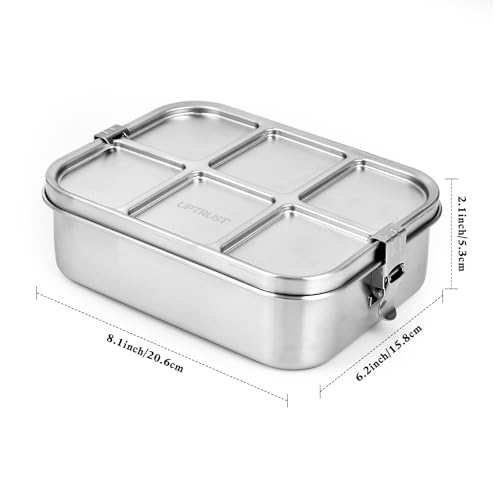 UPTRUST Stainless Steel Bento Lunch Box, 3-Compartment Large 1400ML Metal Bento Box for Kids or Adults, Container with Lockable Clips to Leak Proof 47oz 3-Compartment