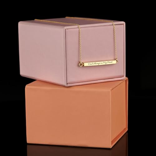 RIPFEVURN Horizontal Bar Cremation Jewelry Urn Necklaces for Ashes for Women Men Stainless Steel Cube Urn Locket for Human Ashes Holder Memorial Keepsake Pendant With Me Always Gold-Dad