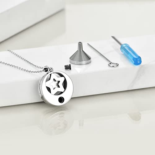 Moon Star Necklace Sterling Silver Irish Celtic Knot Crescent Moon Viking Jewelry for Women Men Star Urn