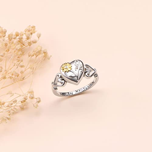 Flyow Sunflower urn Ring for Ashes 925 Sterling Silver You are my sunshine Cremation Finger Ring Jewelry for Women Teen R 1/2