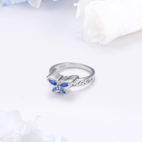 Butterfly Urn Rings for Ashes for Women 925 Sterling Silver Cremation Rings Memorial Keepsake Urn Locket Jewelry for Ashes of Loved Ones R 1/2