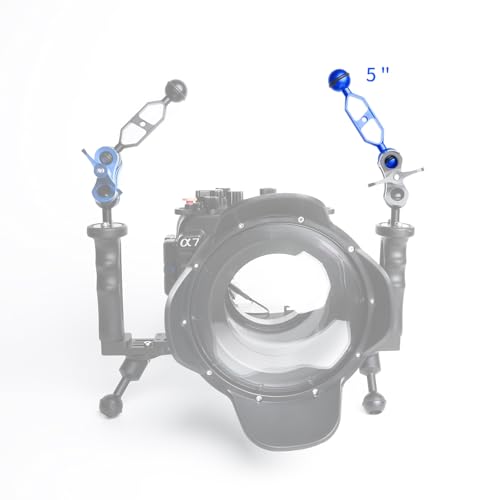 Blue 5" Underwater Aluminum Alloy Extension Arm (2-Pack) - Dual Ball System with 1" Head Connector, Waterproof & Rustproof for Diving Camera Tray/Strobe/Video Light, Scuba Photography Gear 5" Extension Arm Blue
