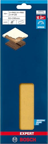 Bosch 10 x Expert C470 Sanding Sheet Sets with 8 Holes (for Paint on Wood, Hardwood, Diameter 93 x 230 mm, Grit 3 x 60, 4 x 80, 3 x 120, Professional Accessories Orbital Sander) (Pack of 2) 93x230 mm (Packung mit 2)