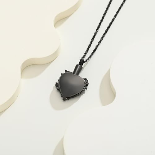 Cremation Jewelry for Ashes Rose Flower Urn Necklace with Crystal Heart Ashes Pendant Butterfly Necklaces for Women Men Memorial Keepsake Jewelry Gift Black-red