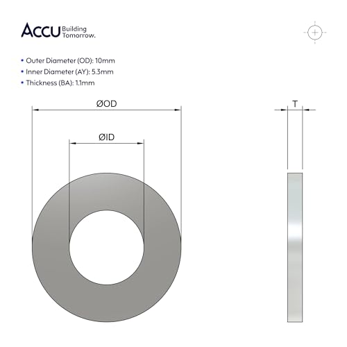 Accu M5 x 10mm 200HV stainless steel flat washers, ISO 7089, pack of 200