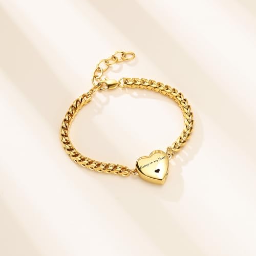 "Mnicremation Urn Bracelet for Ashes Heart Locket Cremation Bracelet,Memorial Adjustable Ashes Link Holder Bangle Link Chain Women - Always in my heart" Gold-Always