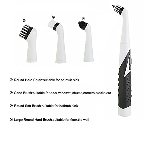 tooloflife Electric Cleaning Brush Set, Electric Spin Scrubber Household Brushes with 4 Heads, for Home Bathroom Floor Tub Shower Tile (Black and White) Black and White