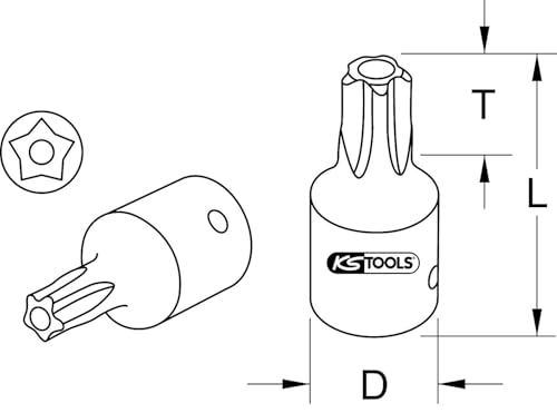 KS Tools 918.1581 1/4" CHROMEplus Bit socket five star tamperproof,TS40
