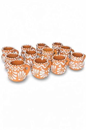Cantaritos de barro 12 pack –Mexian Handmade 1 oz Talavera Clay Cups, Tequila Shot Glass Set, Mini Ceramic Party Favors, Cielito Lindo, Weddings, Fiesta Decorations- HECHO EN MEXICO