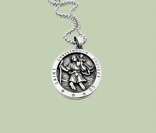 Saint Christopher Necklace Coin Necklace, St Christopher Medal Bless Safety Religious Pendant Necklace for Men Women