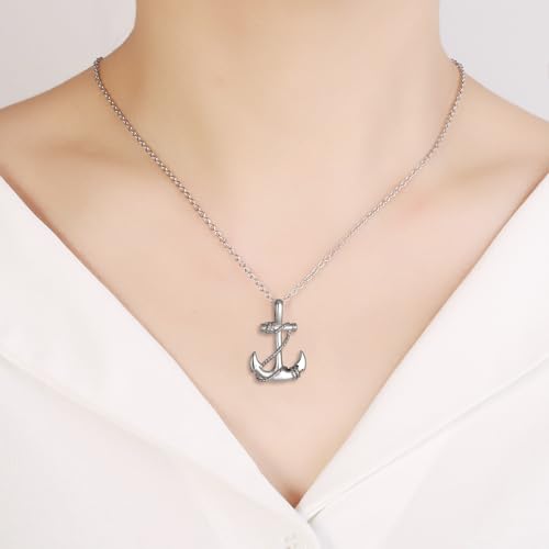 Anchor Cremation Urn Necklace For Ashes For Men Stainless Steel Sailing Memorial Jewelry Ashes Holder Keepsake Pendant Necklace Dad Gifts Silver