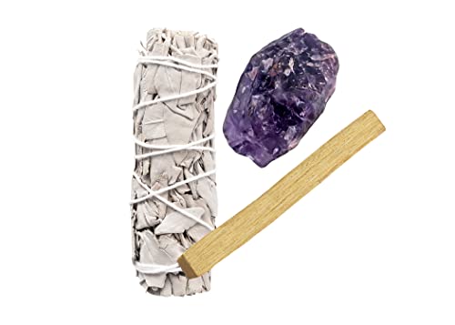 Metaphysical Spiritual Supplies - White Sage Bundles Palo Santo Sticks Amethyst Rose Quartz Aventurine Crystals Stones - Manifest It Kit