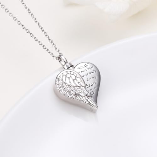 Urn Necklaces for Ashes Sterling Silver Cremation Pendant for Loss Angel Wings