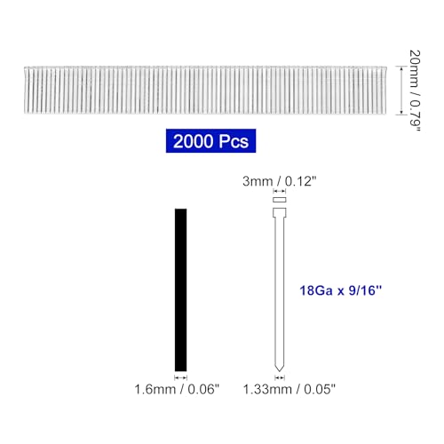 uxcell 18 gauge 9/16-inch galvanized carbon steel brad nails, silver tone straight finishing nails