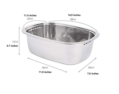 Stainless Steel Dishpan Basin Dish Washing Bowl Bucket Basket Portable Tub Rack (Rounded Rectangle)