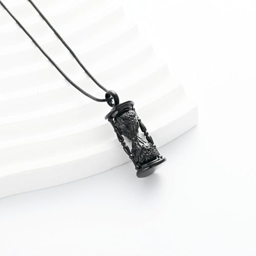 Hourglass Urn Necklace for Ashes, Cremation Keepsake Jewelry for Men Women Black