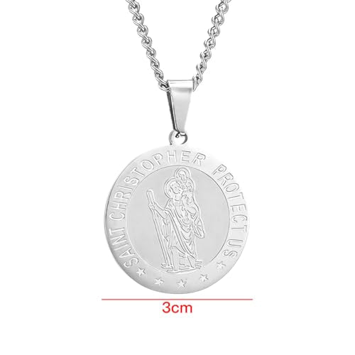 WANGCL Stainless Steel St Christopher Necklace Personalised Engrave Saint Christopher Pendant Chain Catholic For Men Women