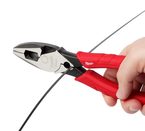 Milwaukee 48-22-6100 9-inch red leverage lineman side-cutting pliers with crimper and pipe reaming head