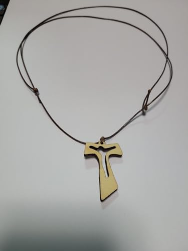 Adjustable Necklace 80-42 cm Wooden Cross 4.3 x 3 cm Perforated A1 TAO Tau of Saint Francis Pendant Rosary Mary Madonna Religious Protect Me Adjustable with Saint for Prayer