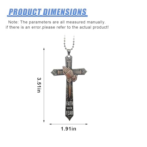Praying Hands Cross Car Pendant - Faith Over Fear Inspirational Decoration Car Rear View Mirror Charm - 2D Flat Acrylic Religious Cross Vehicle Mirror Hanging Ornament for Women Men (Gold) Gold
