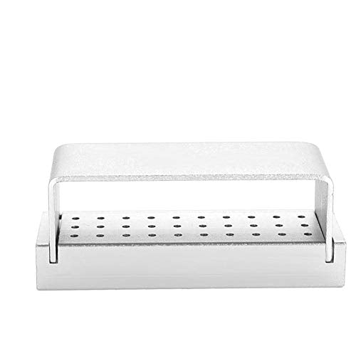 Dental Disinfectant Drill Holder, Aluminum Organizer with Cover, Autoclavable, Drill Block Case for 30 Holes (Silver)