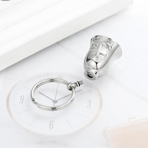 XSMZB Bell Urn Necklace for Ashes for Women Men Cross Motorcycle Cremation Jewelry Ashes Pendant for Human/Pet Keepsake Gift 2Pcs Keychain-Silver+Black