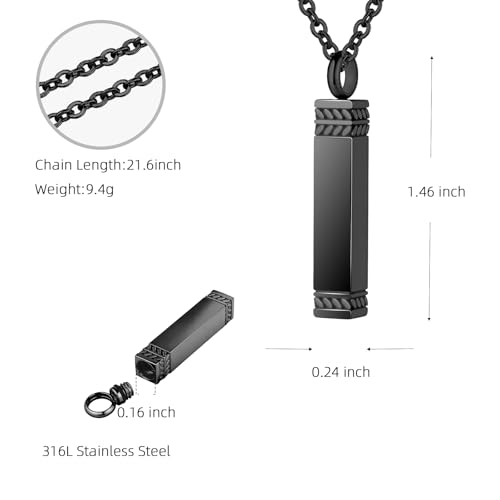 Cremation Jewelry Urn Necklace For Ashes Memorial Bar Cremation Jewelry with Keepsake Urn Memorial Ash For Women Men Black