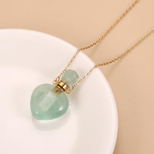 Natural Crystal Cremation Jewelry For Ashes - Heart Urn Necklace Hold Loved Ones/Pet Ashes Keepsake Memorial Pendant For Women Green