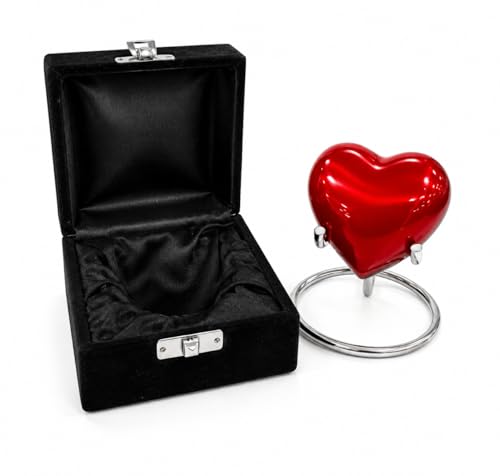 Red Heart Cremation Urn - Keepsake for Human Ashes with Premium Box & Stand - Small Handcrafted Red for Ashes - Small Heart Shaped - Perfect Mini Urn for Your Loved Ones