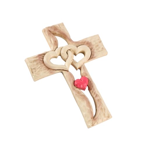 Sarini Wooden Cross Hand Carved Wall Decoration Red Love Cross Fade Resistant Home Decor for Living Room Bedroom Office Spiritual Wall Art