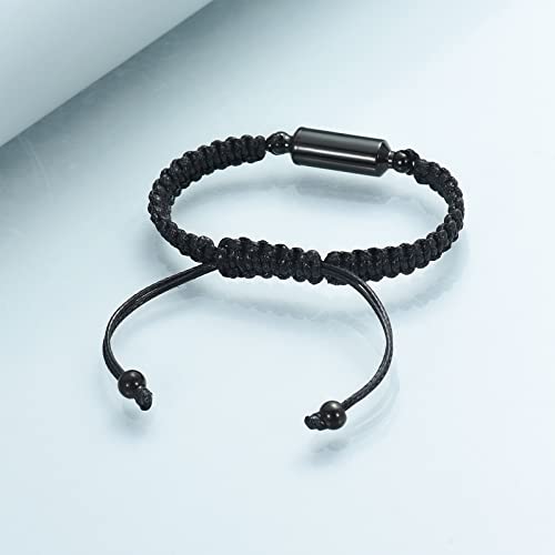 Imrsanl Stainless Steel Cremation Jewelry Urn Bracelet for Ashes - Cylinder Urn Bangles for Human Ashes - Memorial Ashes Keepsake Jewelry for Men Women Rope Bracelet-Black