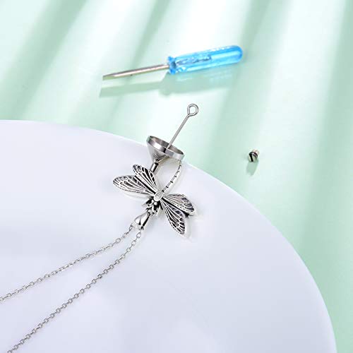 925 Sterling Silver Cremation Jewelry Dragonfly Butterfly Urn Necklace Hold Two Dual Ash Necklace for Loved Ones Cremains Keepsake Memorial Gift for Women dragonfly urn necklace