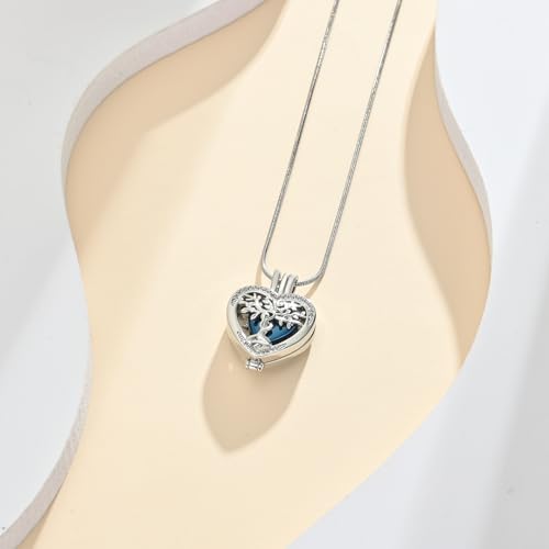 Cremation Jewelry Heart Tree of Life Urn Necklace for Human Ashes for Women Men Stainless Steel Crystal Memorial Ashes Keepsake Pendant Blue