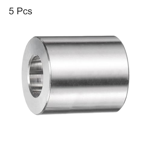 uxcell stainless steel spacer, 1/2-inch bore, 1-inch OD, 1-1/8-inch length, round screw bushing, 5-piece set
