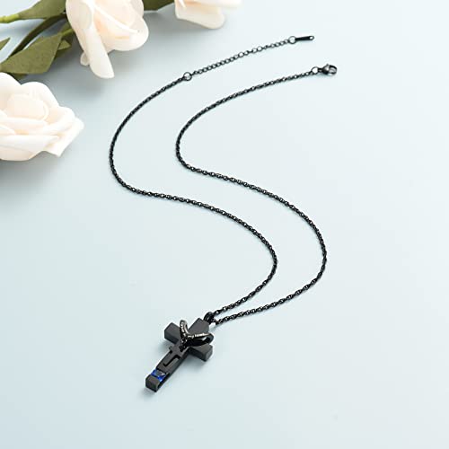 shajwo Cross Urn Necklace for Ashes Birthstone Rose Flower Cremation Jewelry for Women Gilrs Keepsake Memorial Ashes Pendant A-Dark Blue