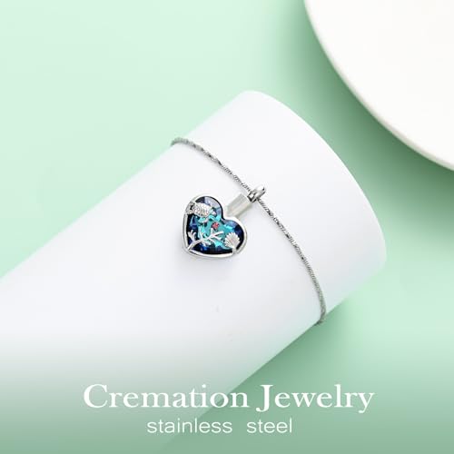 Yinplsmemory Sea Turtle Urn Necklaces for Ashes for Women Men Stainless Steel Crystal Heart Urn Locket Pendant Keepsake Memorial Cremation Jewelry Blue-silver