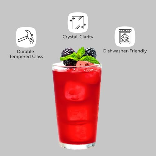 Restaurantware Beverage Glasses 12 Count 10 oz Sleek Glassware for Cocktails Durable Clear Glass Tumbler Dishwasher-Safe Tempered Round Rim Glasses for Cold Beverages