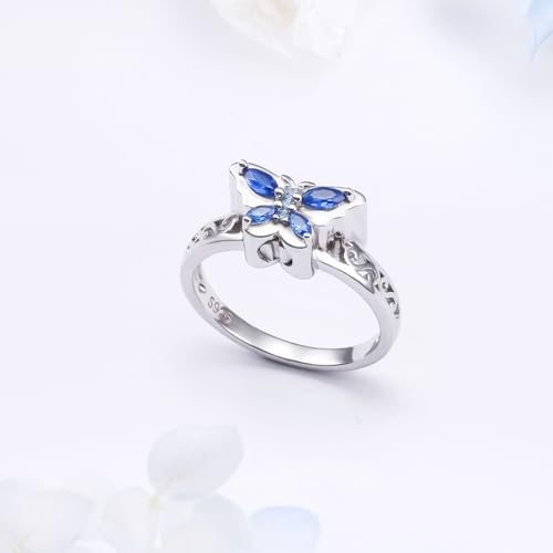 Butterfly Urn Rings for Ashes for Women 925 Sterling Silver Cremation Rings Memorial Keepsake Urn Locket Jewelry for Ashes of Loved Ones R 1/2