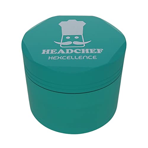 Headchef Hexcellence Silk Touch Metal Herb Grinder with Sifter – 4 Piece, 55mm (Teal)