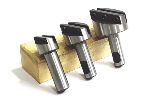 Buyohlic Fly Cutter Set of 3 Pcs with HSS Tool Bit- 1/2" Inch Shank (Head Diameter 3/4", 1-1/8" & 1-1/2" Inches) with Wooden Stand