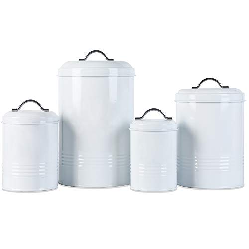 Brightalk Nesting Canisters Sets for the Kitchen, Set of 4 Airtight White Farmhouse Canister Jars with Removable Chalkboard Labels and Marker, for Flour Sugar Coffee Tea Storage