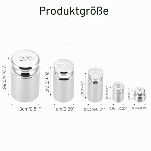 Set of 5 Calibration Weights, 1g, 2g, 5g, 10g, 20g Weights Set, Test Weights, Calibration Gram Set, Small Weight Set for Digital Scales Balance Jewelery Scales