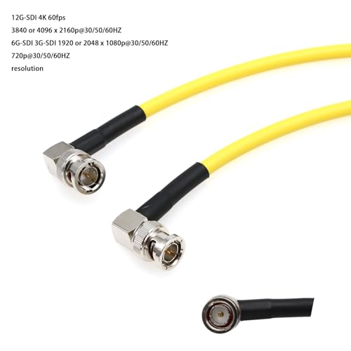12G 4K SDI BNC Cable for Sony Canon Komodo Alexa LF Camera SmallHD Feelworld Monitor Teradek Hollyland Video Transmitter Receiver, Yellow Coaxial 75 Ohm 50cm