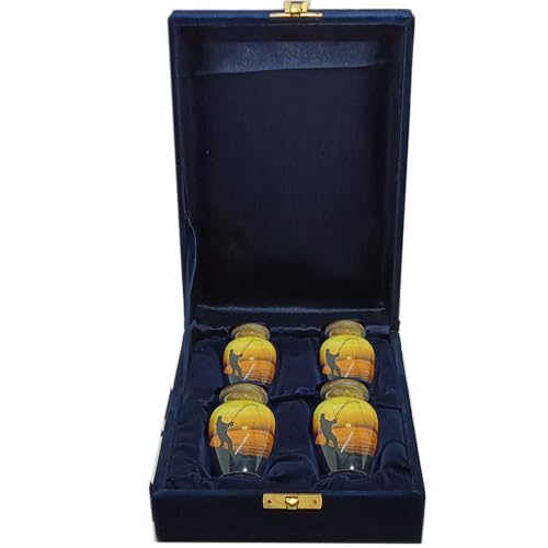 UR Keepsake Urn Set of 4- Decorative Fishing Catching Cremation Urn for Human Ashes with Velvet Box & 4 Velvet Bag-Mini Keepsake Urn - Affordable Urn (3 cu.in x 4pcs) (1)