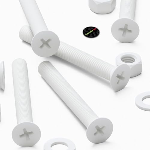 Caterpillar Red 20x white PP countersunk plastic screws and bolts M5 x 40mm with nuts and washers