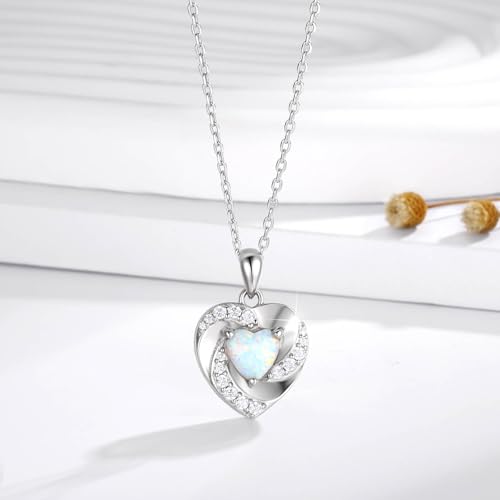Sariel Opal Heart Urn Necklaces to Hold Ashes of Loved Ones 925 Sterling Silver Cremation Jewelry for Women White