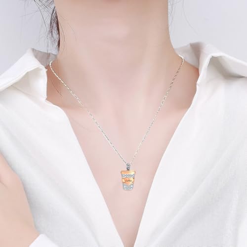 Imrsanl Coffee Cup Memorial Urn Necklace Cremation Jewelry for Ashes Silver-Rose Gold