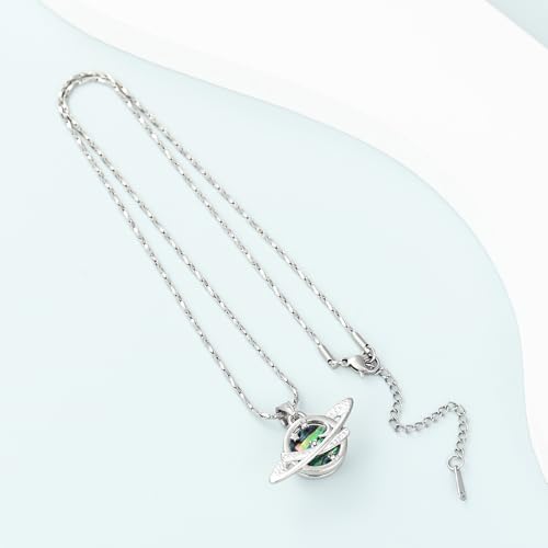 Imrsanl Saturn Urn Necklace Cremation Jewelry for Women Men Silver