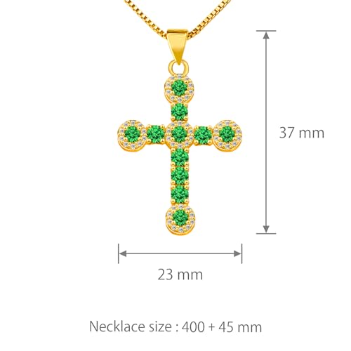 Emerald Green CZ Gold Cross Necklace Women Luxury Prayer Pendant God Jesus Love Dangle Sparkle Family Friends Mother Day Anniversary Birthday